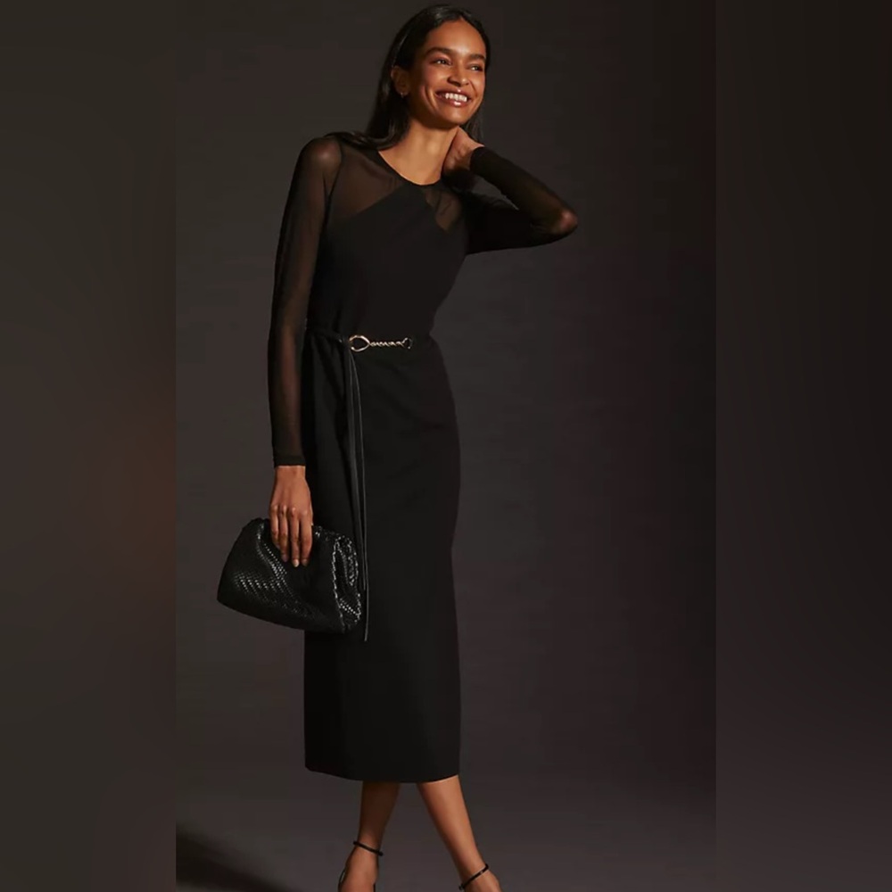 Dolan Anthropologie Mesh Sleeve Black Dress New With Tags Size Medium Petite